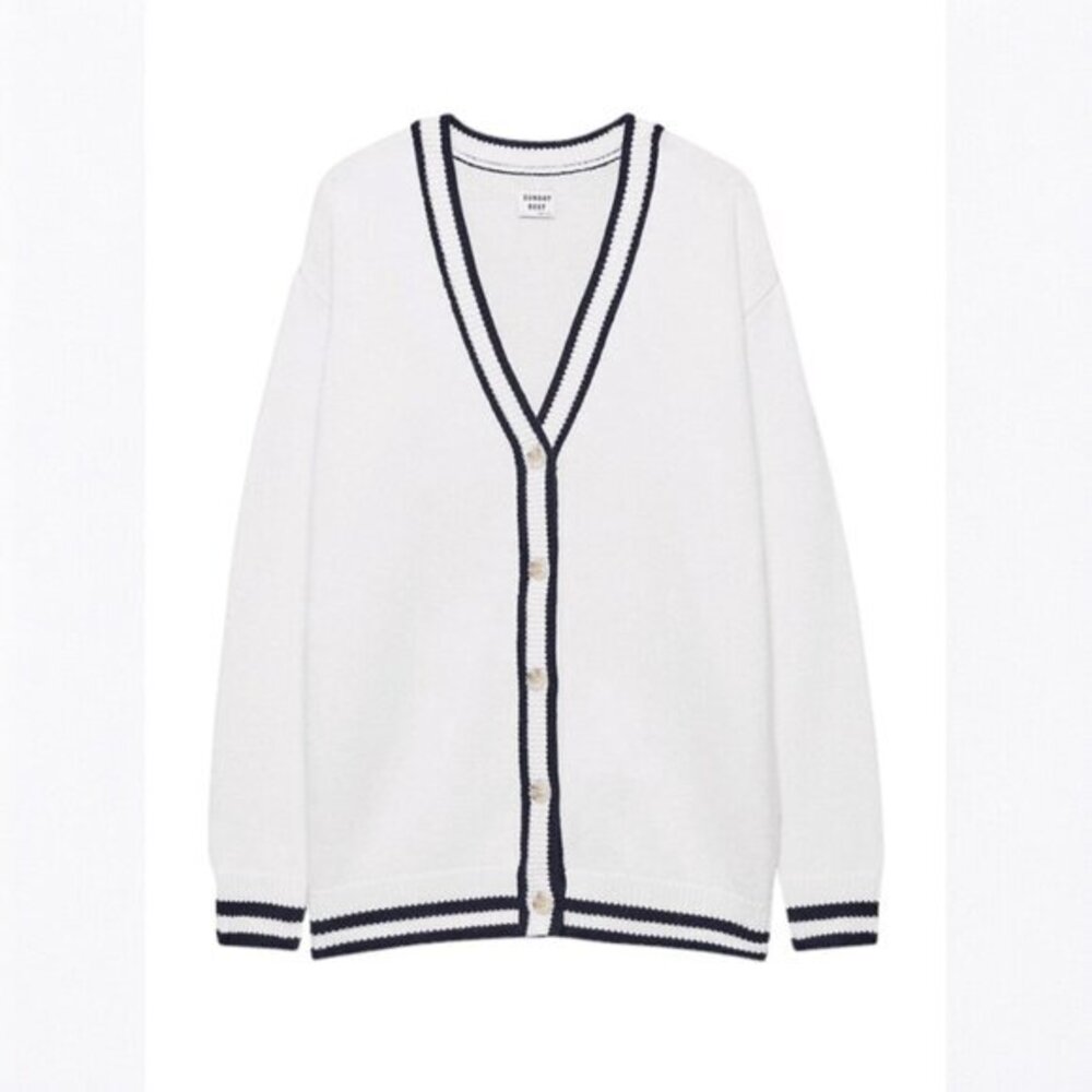 Aritzia Sunday Best Size L Lamora Button Front V-Neck Cardigan White and Black